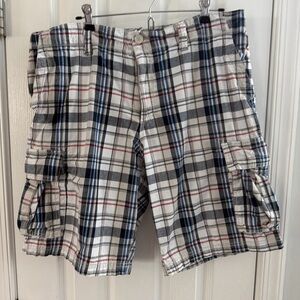 Old Navy Blue and Red Plaid Cargo Shorts